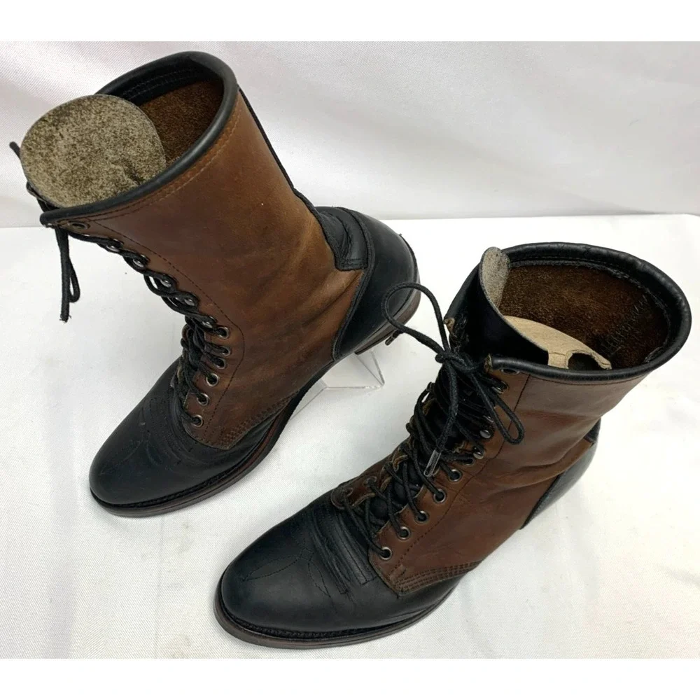 Mens Chippewa ? Two Tone Leather Brown Black Packer Work Boots Union Made 9 B